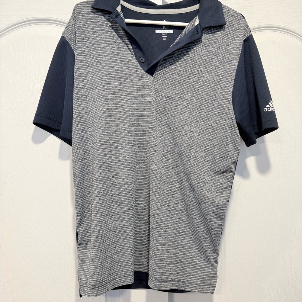 adidas Men's Navy and Gray Striped Performance Polo